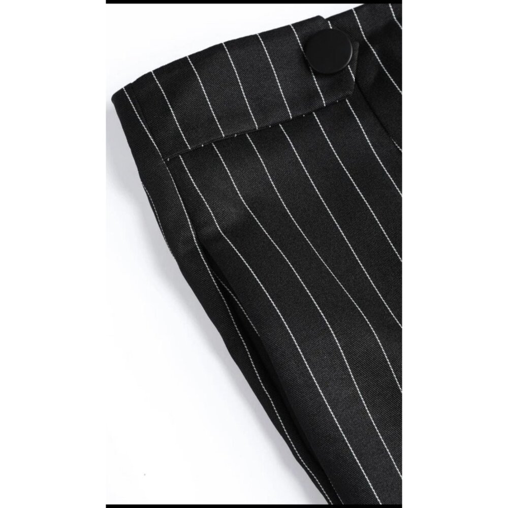 Cider Women’s Medium Pin Striped Button Front Straight Leg Pants Black White New - Picture 8 of 10
